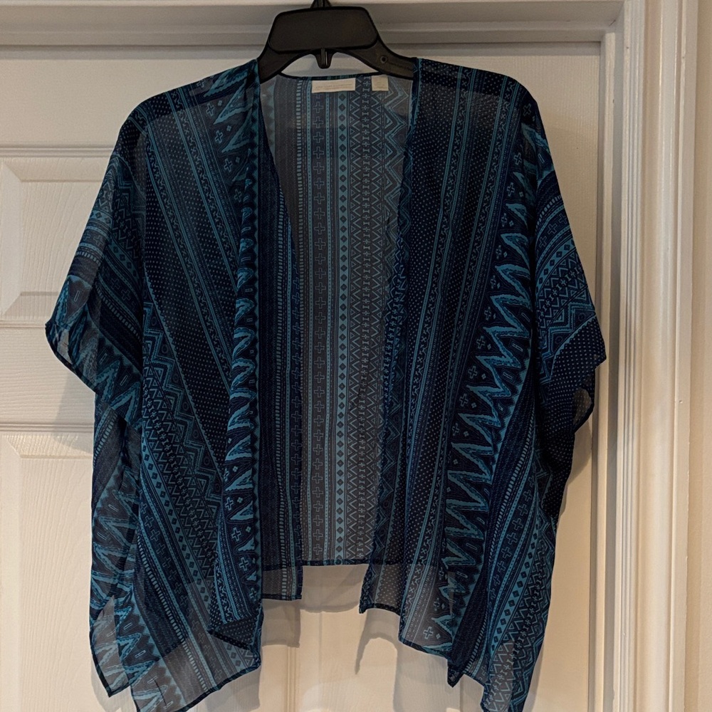 New York & Company Teal Patterned Kimono